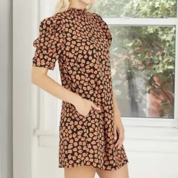 Who What Wear Dresses & Skirts - Who What Wear Linen Blend Floral Puff Sleeve Terracotta Shift Dress - XL
